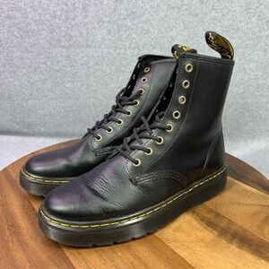 Dr. Martens Zavala Boot Men 8 Women 9.5 Black Leather Lace Up Yellow Stitch EUC